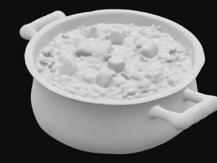 3D model for An old cast iron saucepan filled with stew 