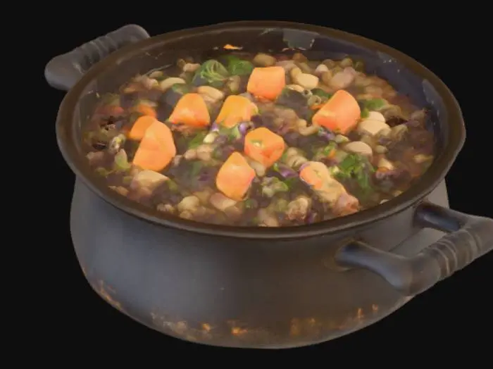 3D model for An old cast iron saucepan filled with stew 