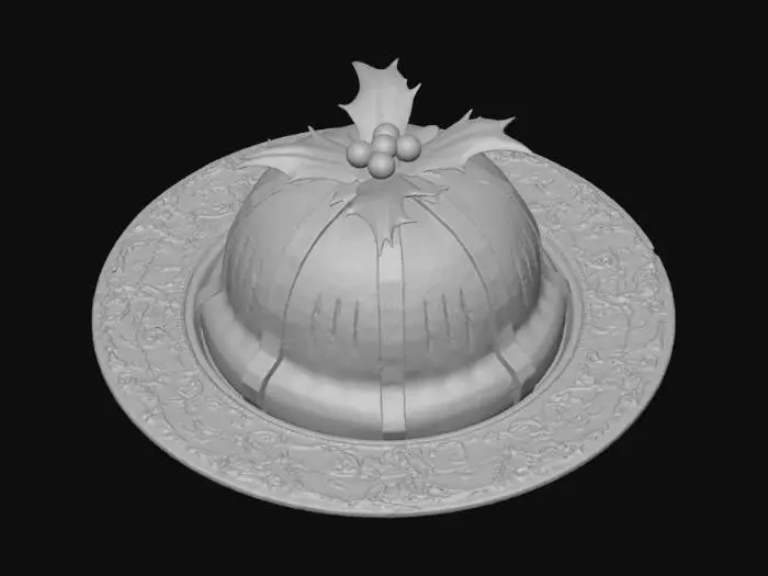 3D model for A Christmas pudding on an ornate plate , #Christmas2025#