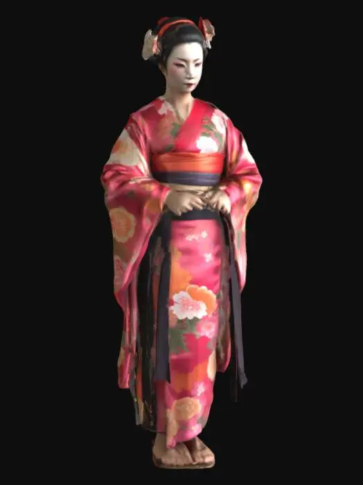 3D model for Highly detailed model of a geisha in a satin floral kimono