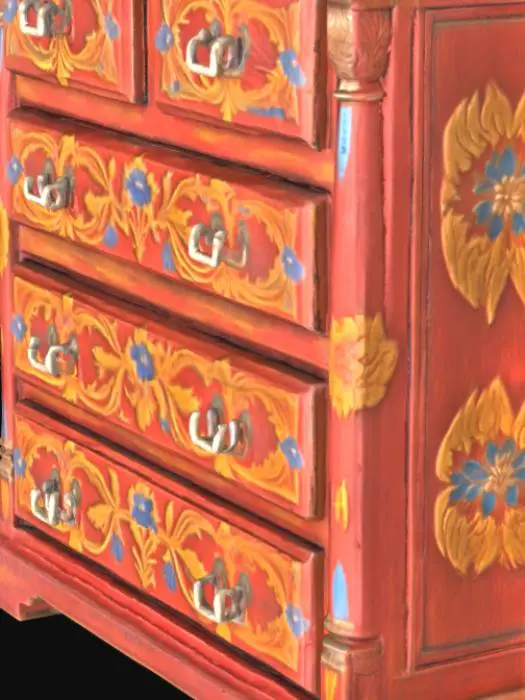 3D model for Realistic chest of drawers painted in folk Slavic style, attention to the dimensions of the drawers, they must feet the frame