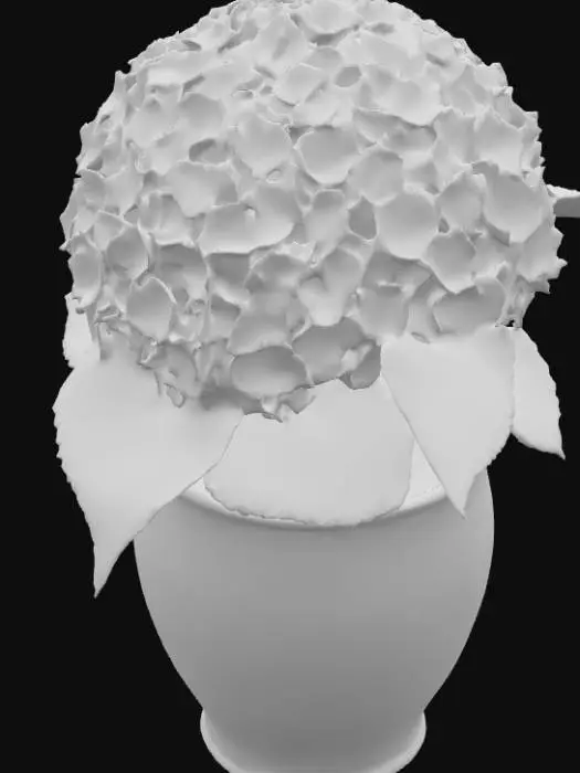 3D model for A blue hydrangea in an ornate ceramic pot