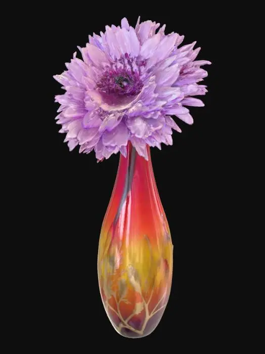 3D model for A tall Murano vase with a single purple chrysanthemum in it
