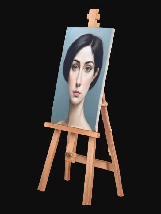 3D model for A very high resolution easel with a half finished montigliani painting on it