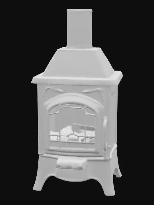 3D model for A high resolution model of a lit rustic wood burning stove 