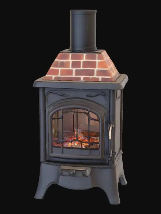 3D model for A high resolution model of a lit rustic wood burning stove 