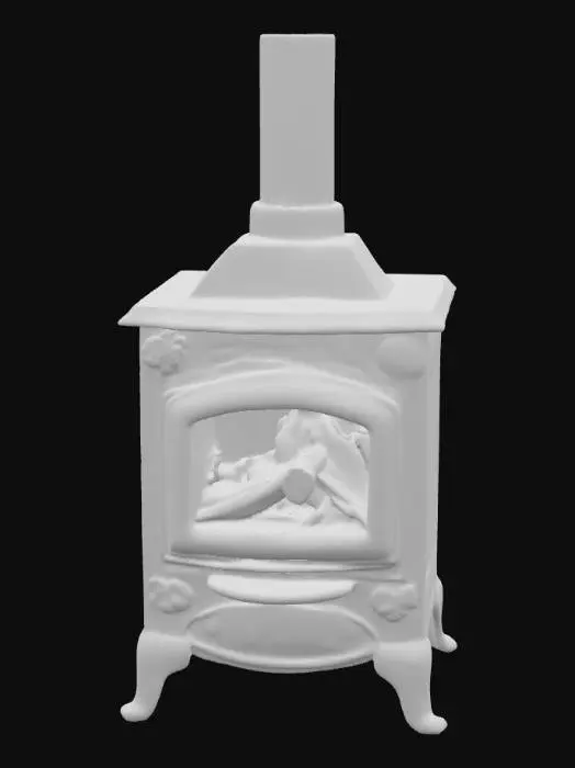 3D model for A high resolution model of a lit rustic wood burning stove 