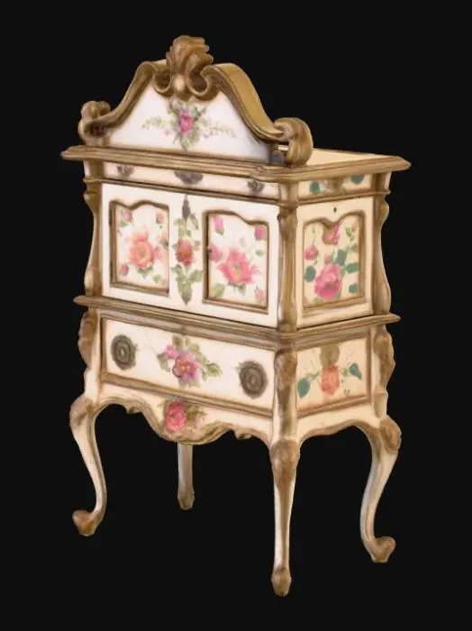 3D model for A high resolution crackled paint floral secretaire