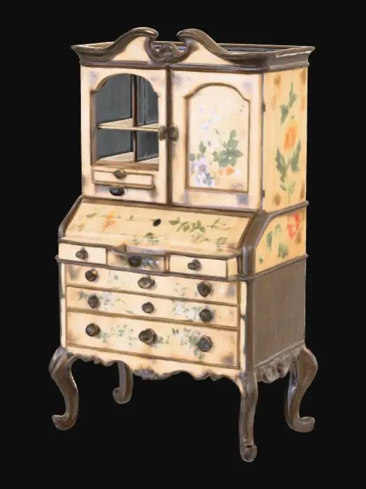 3D model for A high resolution crackled paint floral secretaire