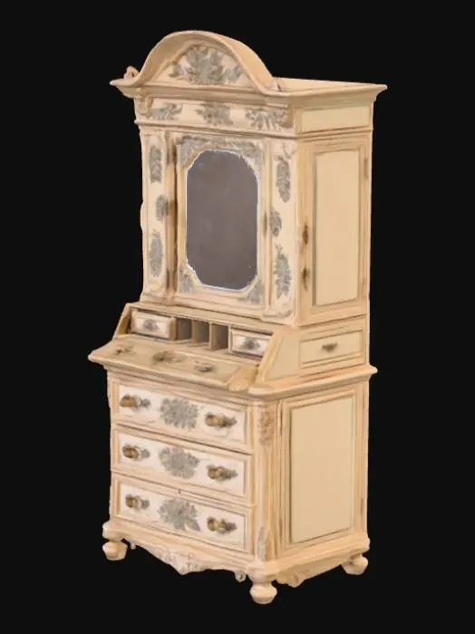 3D model for A high resolution crackled paint floral secretaire