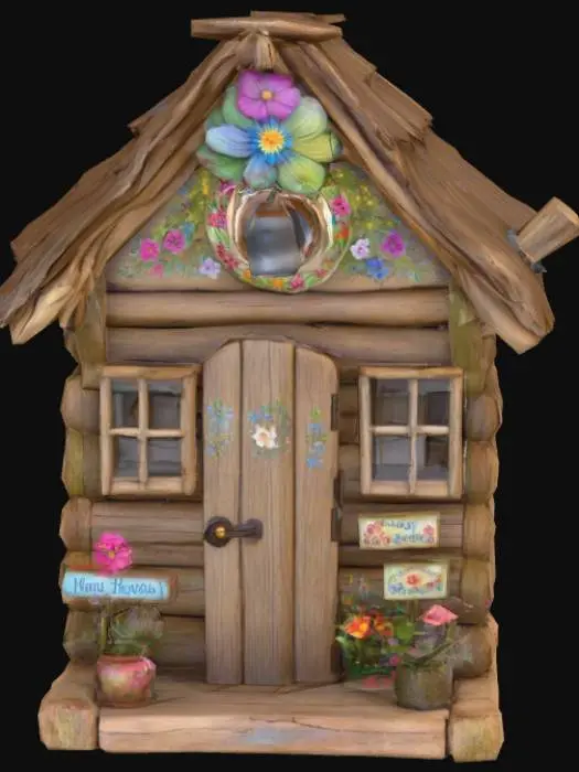3D model for A high resolution driftwood Wendy house with hand painted colorful embellishments, #PBR#
