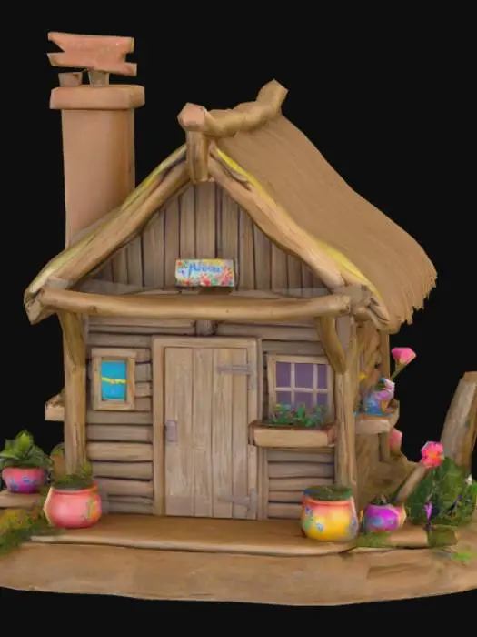 3D model for A high resolution driftwood Wendy house with hand painted colorful embellishments, #PBR#