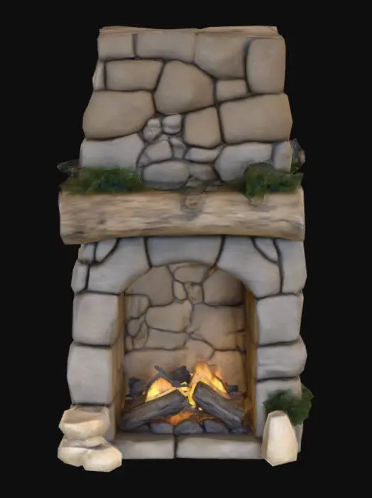 3D model for A high resolution crude stone and  driftwood rustic fireplace , #PBR#