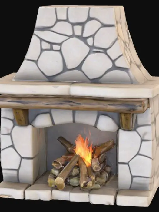 3D model for A high resolution crude stone and  driftwood rustic fireplace , #PBR#
