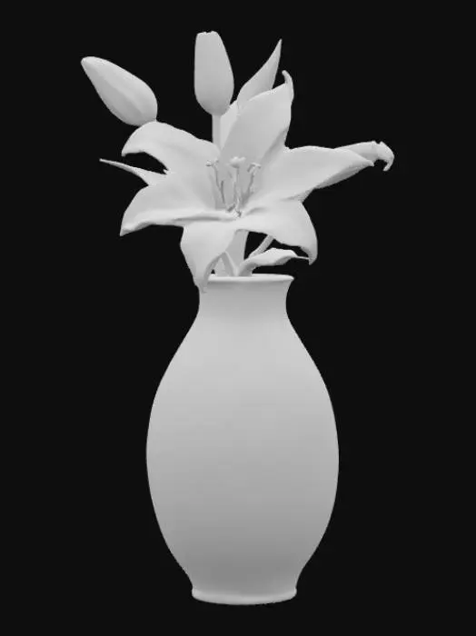 3D model for High resolution enameled vase with a lilium flower in it, #PBR#
