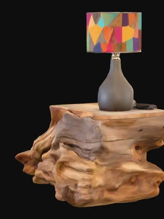 3D model for High resolution driftwood and colourful canvas lit nightstand light , #PBR#