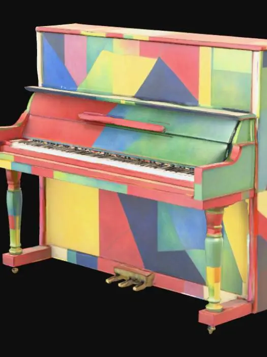 3D model for High resolution upright piano hand painted by Paul klee, #PBR#