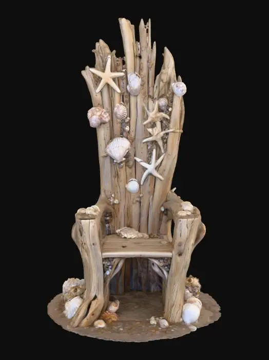 3D model for High resolution driftwood throne studded with seashells and starfish , #PBR#