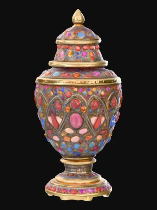 3D model for A high resolution urn crusted with multicoloured Rhinestones , #PBR#
