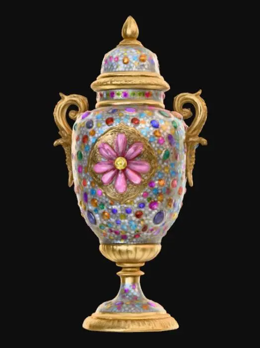 3D model for A high resolution urn crusted with multicoloured Rhinestones , #PBR#