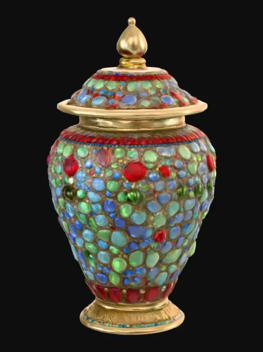 3D model for A high resolution urn crusted with multicoloured Rhinestones , #PBR#