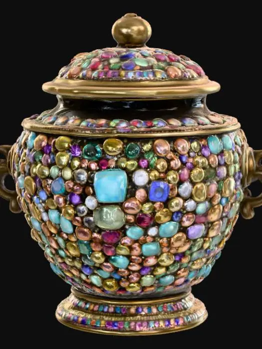 3D model for A high resolution urn crusted with multicoloured Rhinestones , #PBR#