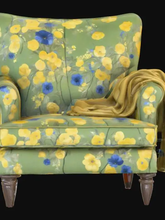 3D model for A high Resolution armchair with a silk throw on it inspired by Gustav klimt , #PBR#