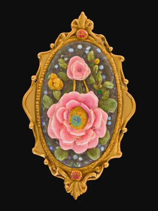 3D model for High resolution micro-mosaic floral brooch , #PBR#