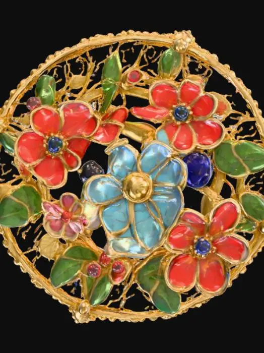 3D model for High resolution micro-mosaic floral brooch , #PBR#