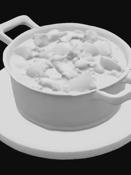 3D model for An old cast iron saucepan filled with stew 