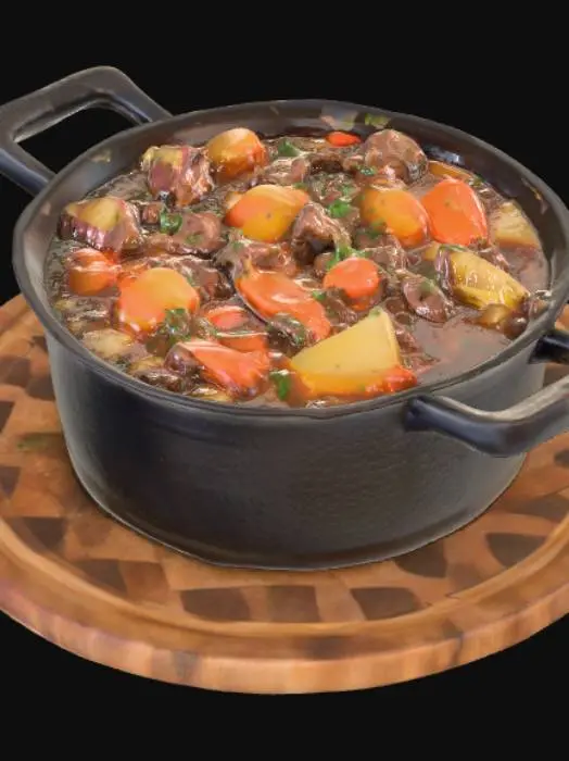 3D model for An old cast iron saucepan filled with stew 