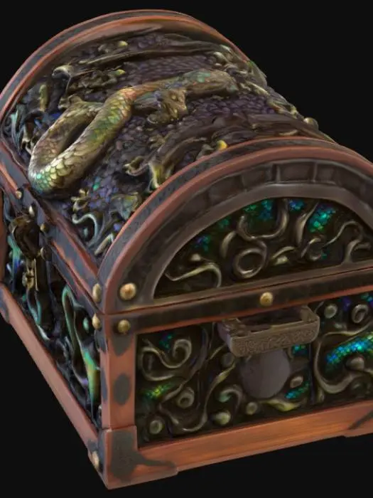3D model for High resolution dragon scale iridescent treasure chest
