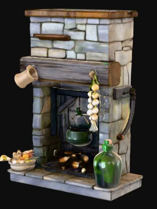 3D model for Rustic Fireplace Scene