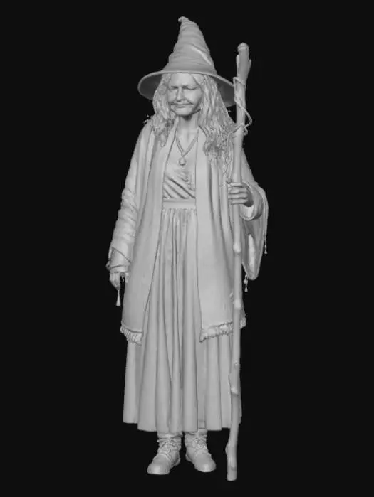 3D model for A witch , old hag with pointy hat, black maxi dress and a red knitted shawl , #Halloween2025#