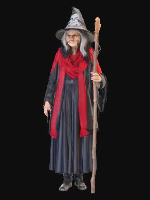 3D model for A witch , old hag with pointy hat, black maxi dress and a red knitted shawl , #Halloween2025#