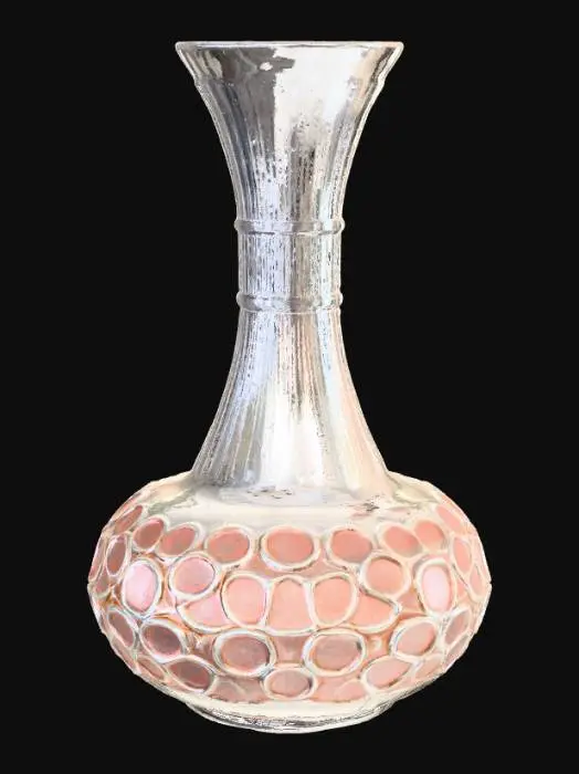 3D model for A lalique carafe on a round Luis 15 table covered with a crocheted tablecloth