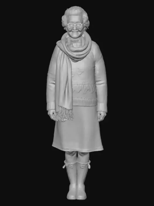 3D model for A sweet granny wearing a Christmas fairisle knitted sweater over a green tweed skirt and red rubber boots , #Christmas2025#