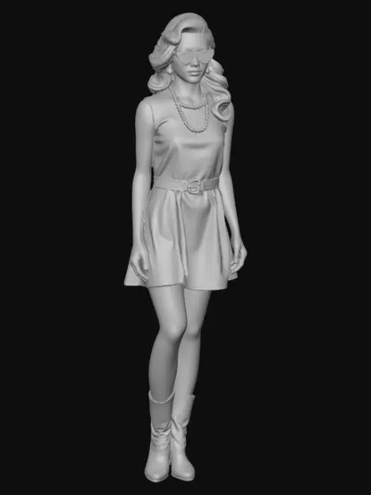 3D model for A beautiful young woman dressed in early sixties fashion