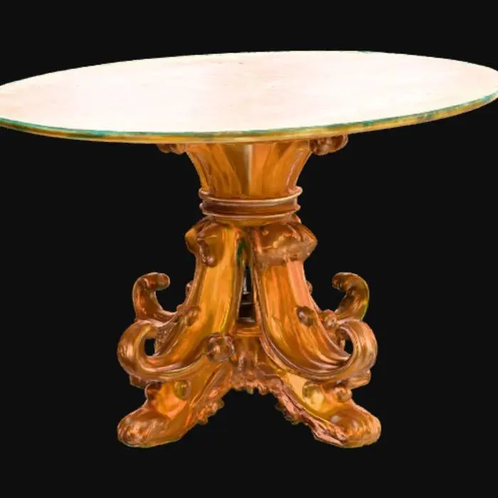 3D model for A high resolution coffee table with a gondola shaped cherry wood base and a Murano glass table top, #PBR#