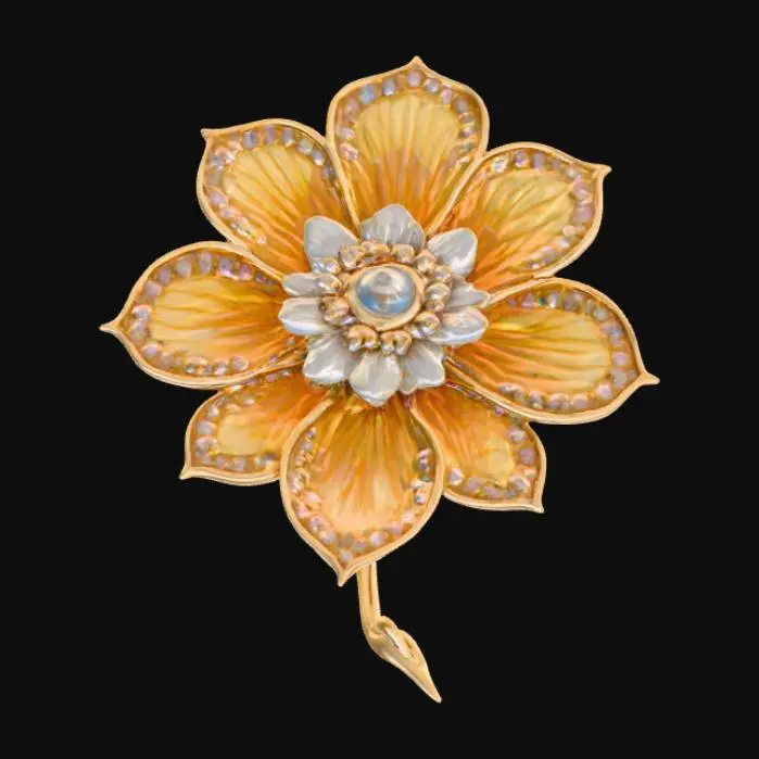 3D model for High resolution micro-mosaic floral brooch , #PBR#