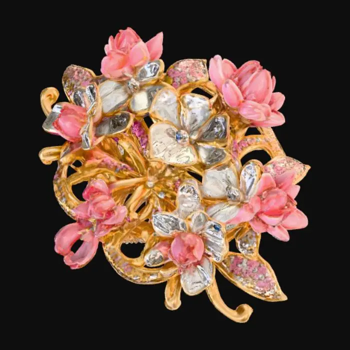 3D model for High resolution micro-mosaic floral brooch , #PBR#