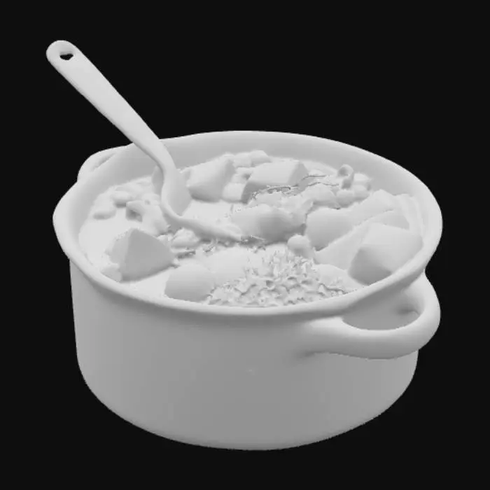 3D model for An old cast iron saucepan filled with stew 