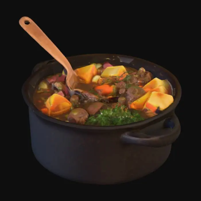 3D model for An old cast iron saucepan filled with stew 
