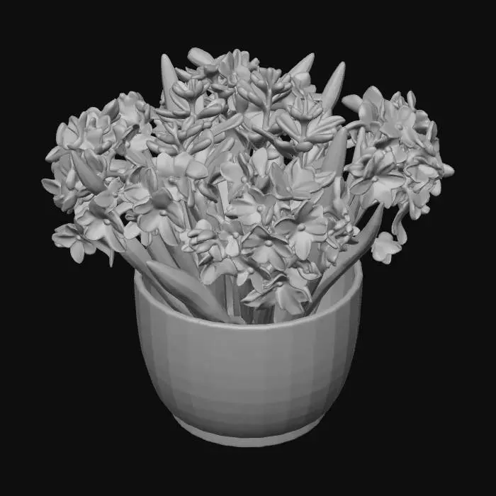 3D model for Purple hyacinths in ceramic pot, photorealistic