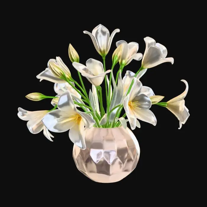 3D model for Tuberose flowers in a pale pink mother of pearl vase