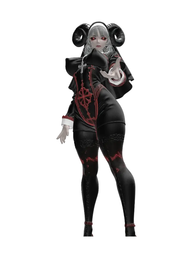 Ram-Horned Nun 3D model, vytvořený pomocí AI