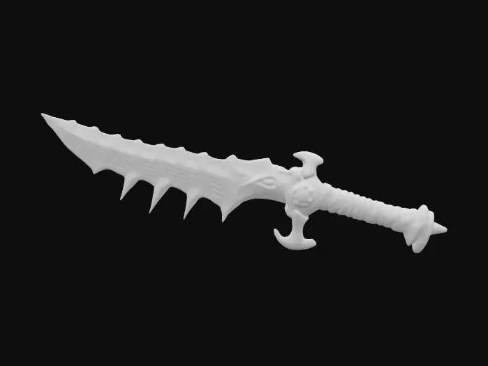3D model for A jagged bone sword, with cyberpunk inspired handle with cogs. 