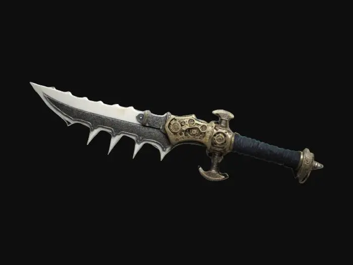 3D model for A jagged bone sword, with cyberpunk inspired handle with cogs. 