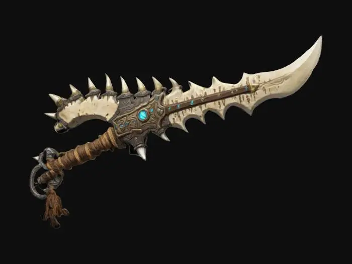 3D model for A big heavy large bone blade weapon. it is adorned With ancient paleolithic bone spikes. World of warcraft style fantasy weapon. #ChronoForgeWeapon#