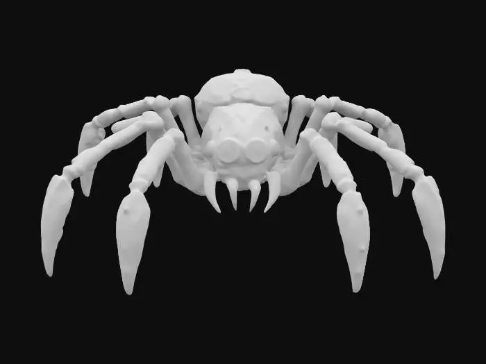 3D model for A chrono spider, Victorian steam punk style with shiny metal armor plating and various cogs and pistons. With an ancient bone mask and fangs #ChronoForgeWeapon#